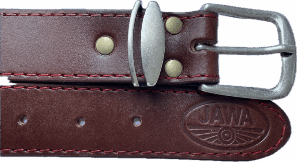 Pásek kožený - hnědý - červené prošití