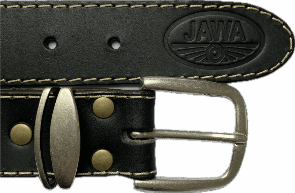 Pásek kožený - černý - bílé prošití