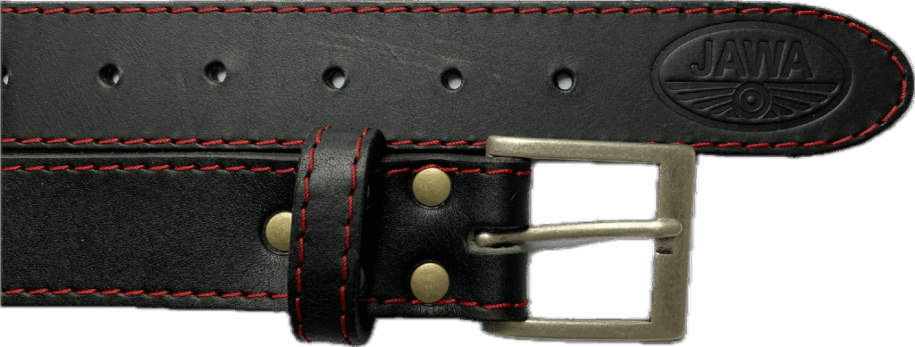 Pásek kožený - černý - červené prošití