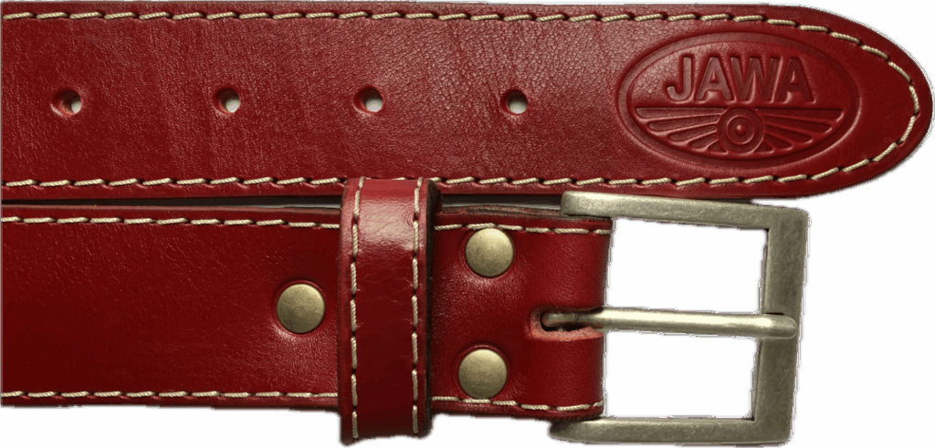 Pásek kožený - červený - bílé prošití II