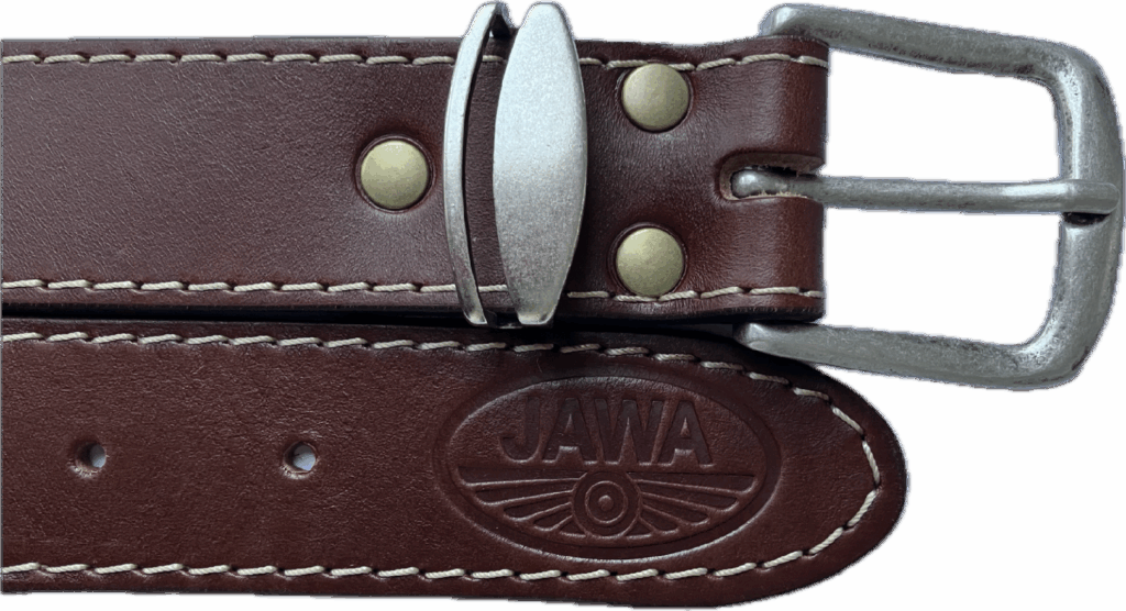 Pásek kožený - hnědý - bílé prošití