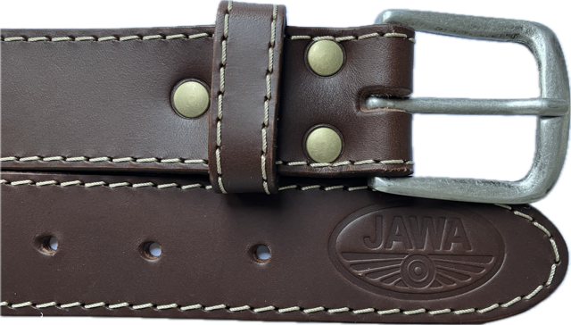 Pásek kožený - hnědý - bílé prošití